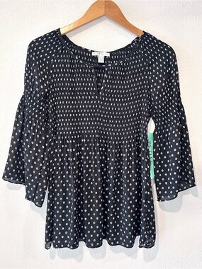 Spense NWT Polka Dot Smocked Tunic Top Peplum Babydoll Retro Petite Size M